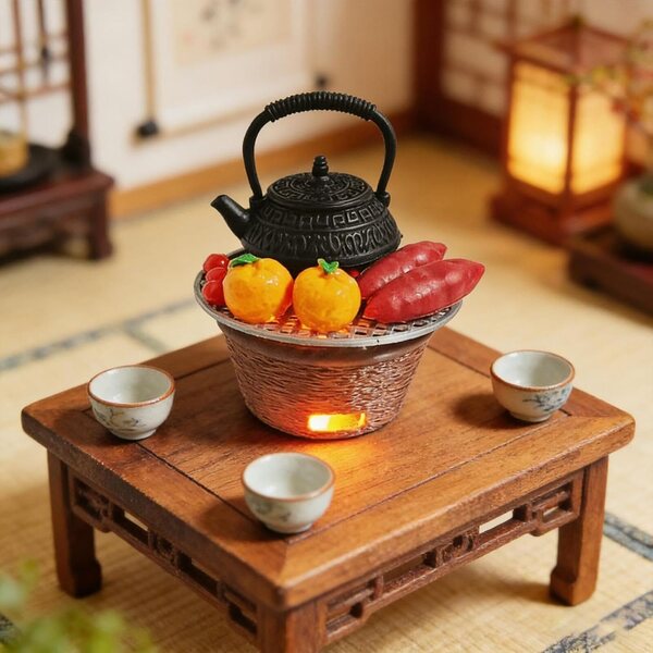 Puppenhausöfen aus Kunstharz mit Licht, traditionelle chinesische Miniatur 5x5 cm