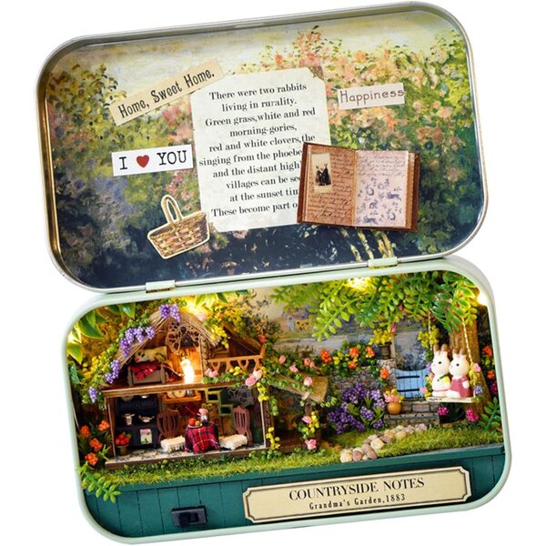 Eacam Casa delle Bambole in Miniatura Kit Fai da Te con Luci LED e Scena Naturale