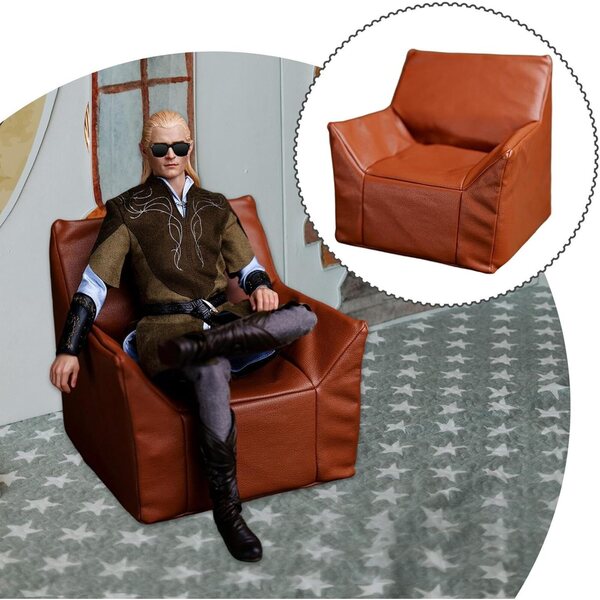 1/6 Miniatursofa aus braunem PU-Leder für Puppenhaus und Diorama