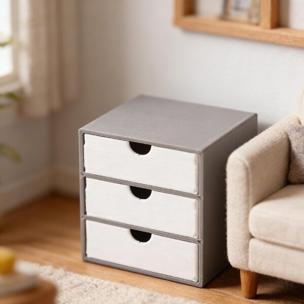 Colcolo Armadio Miniatura 1/12 con Cassetti Funzionanti in Grigio e Bianco
