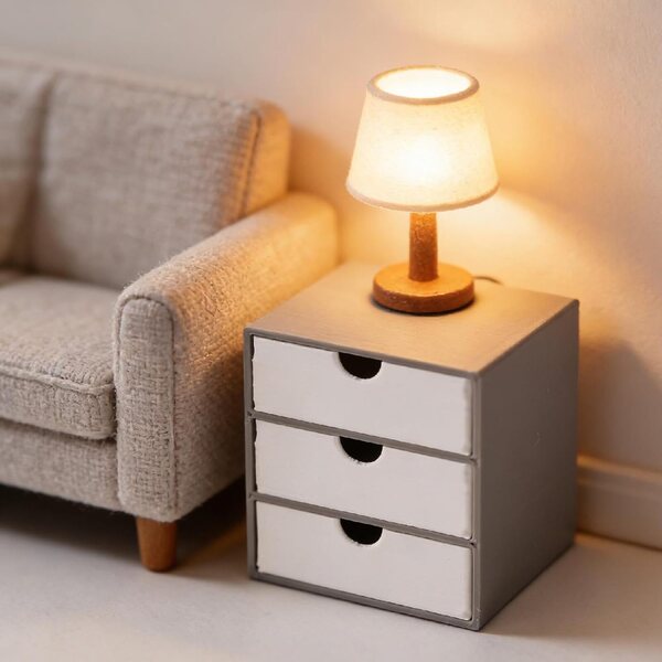 Colcolo Armadio Miniatura 1/12 con Cassetti Funzionanti in Grigio e Bianco