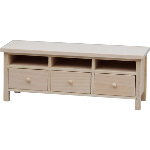 1:12 TV-Schrank aus Holz für Puppenhaus mit aufklappbaren Schubladen und elegantem Design