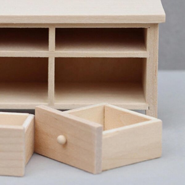 1:12 TV-Schrank aus Holz für Puppenhaus mit aufklappbaren Schubladen und elegantem Design