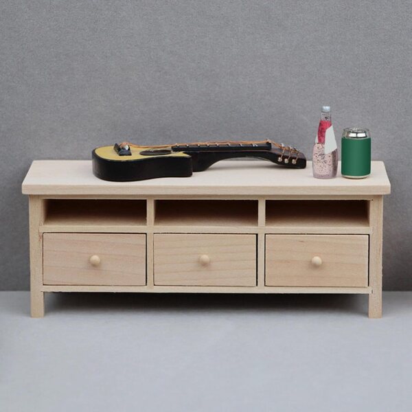 1:12 TV-Schrank aus Holz für Puppenhaus mit aufklappbaren Schubladen und elegantem Design