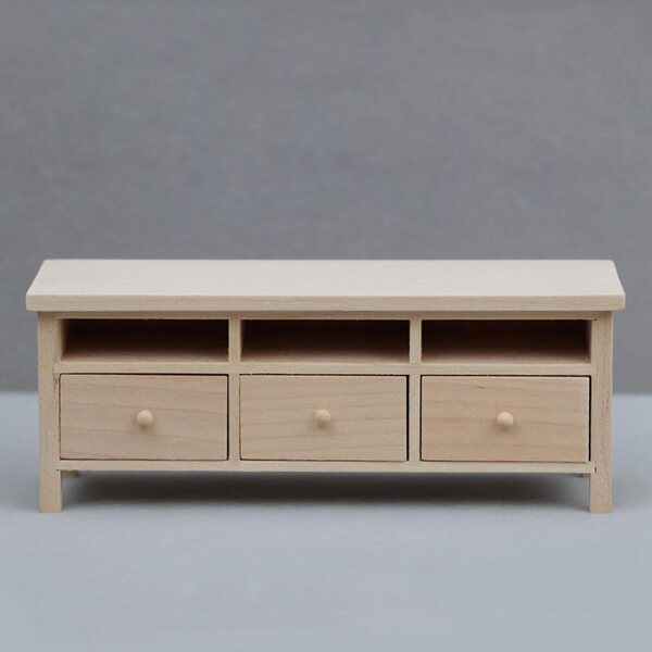 1:12 TV-Schrank aus Holz für Puppenhaus mit aufklappbaren Schubladen und elegantem Design