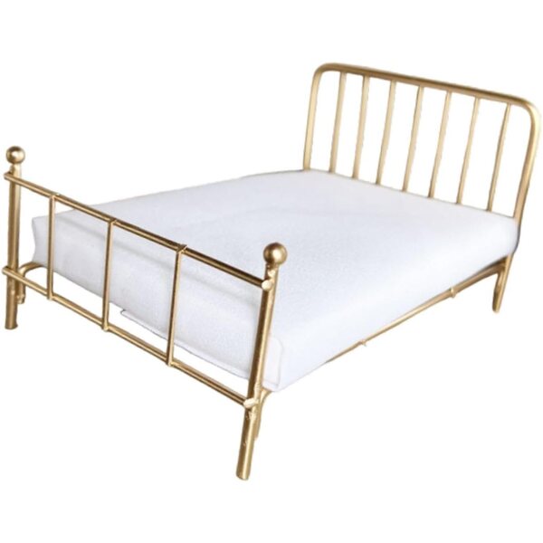 1/12 Miniaturbett für Puppenhaus, rustikale Metallmöbel, Gold