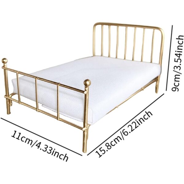 1/12 Miniaturbett für Puppenhaus, rustikale Metallmöbel, Gold