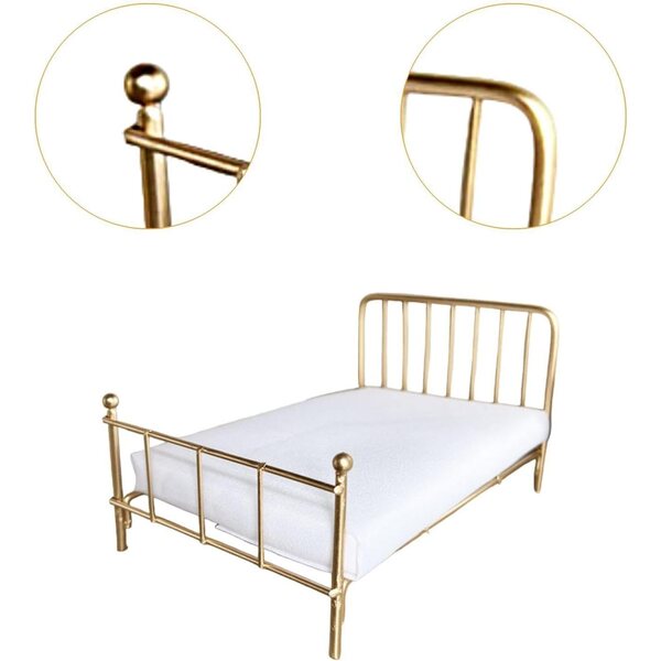 1/12 Miniaturbett für Puppenhaus, rustikale Metallmöbel, Gold