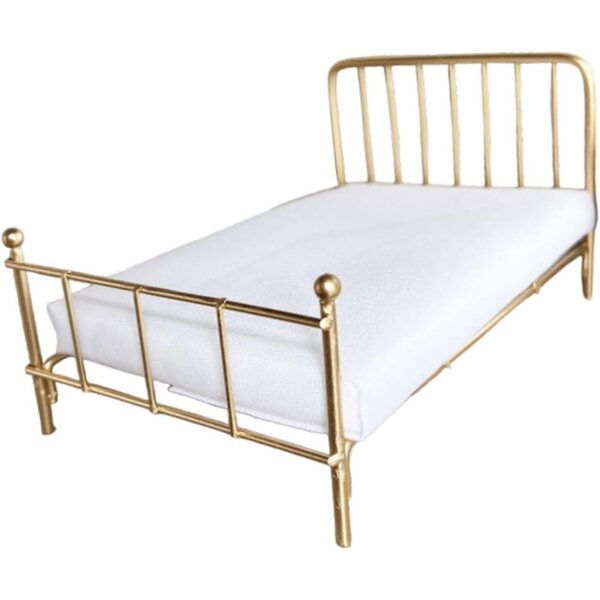 1/12 Miniaturbett für Puppenhaus, rustikale Metallmöbel, Gold
