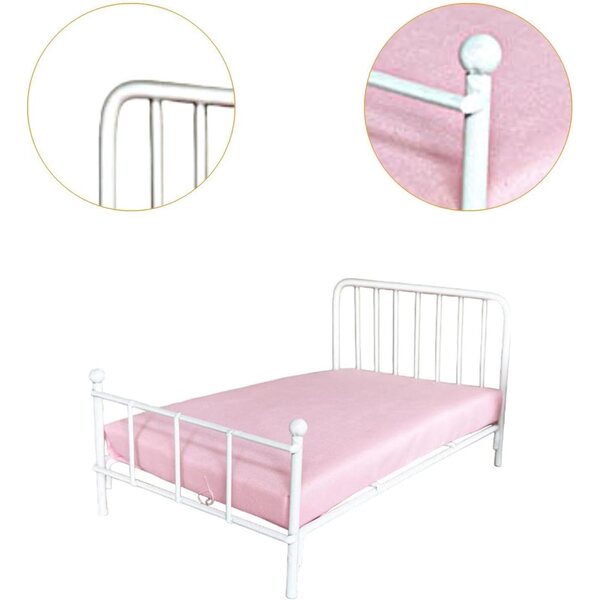 1/12 Miniaturbett für Puppenhaus, rustikale weiße Metallmöbel