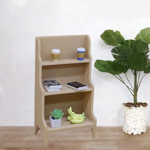 Miniatur-Puppenhaus-Bücherregal aus widerstandsfähigem PP, Holzfarbe