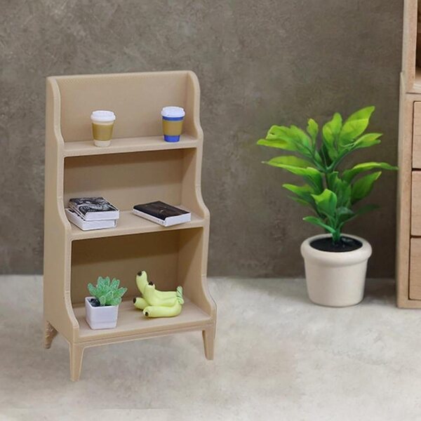 Miniatur-Puppenhaus-Bücherregal aus widerstandsfähigem PP, Holzfarbe