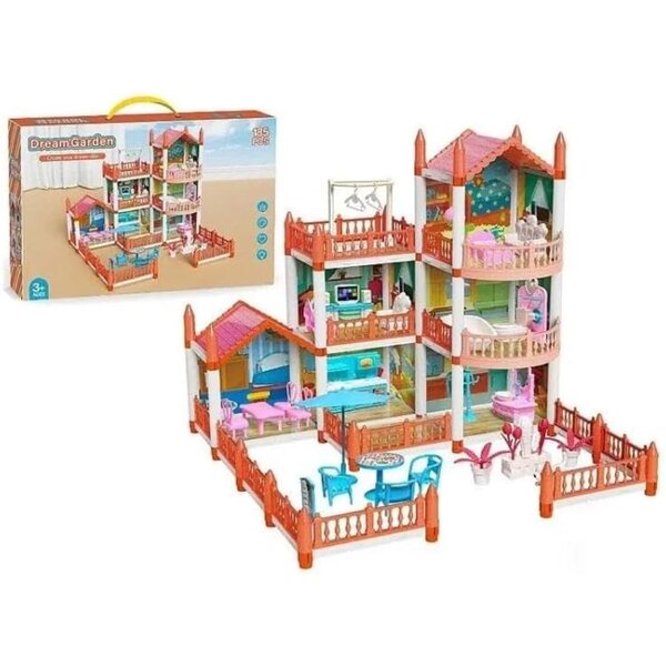 ADAR 2-stöckiges Puppenhaus mit Zubehör und Zaun, großer Spaß