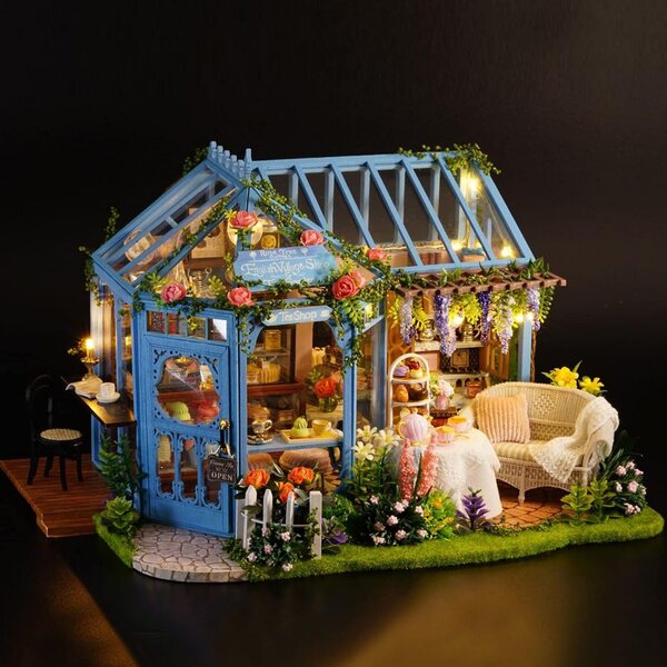 Casa delle Bambole in Legno Fai da Te con Luci LED, Kit Miniatura per Adulti 14+