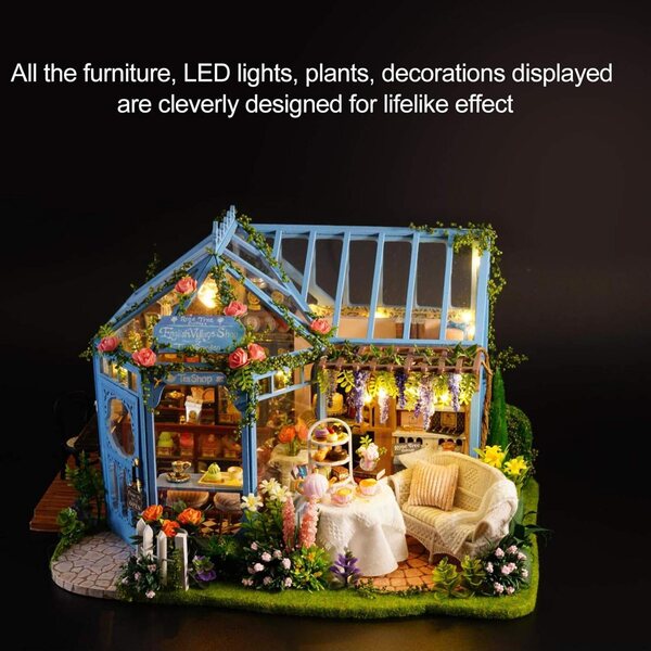 Casa delle Bambole in Legno Fai da Te con Luci LED, Kit Miniatura per Adulti 14+