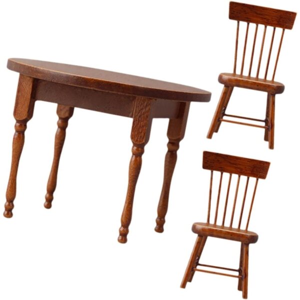 Fenteer Tavolo Rotondo in Legno 1/12 per Casa delle Bambole con 2 Sedie Miniature