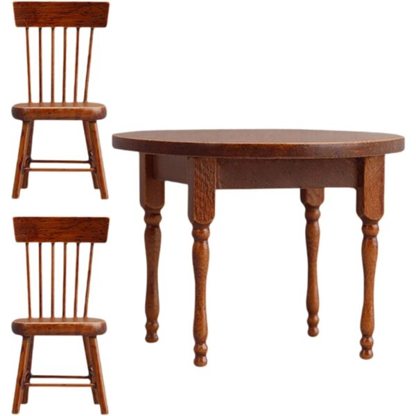 Fenteer Tavolo Rotondo in Legno 1/12 per Casa delle Bambole con 2 Sedie Miniature