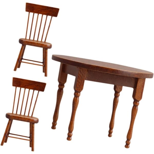 Fenteer Tavolo Rotondo in Legno 1/12 per Casa delle Bambole con 2 Sedie Miniature