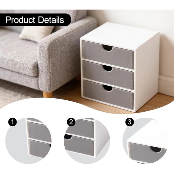 harayaa Mini Schedario 1:12 con Cassetti Funzionanti per Case delle Bambole - Bianco Grigio