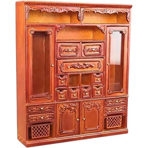 Miniatur-Kleiderschrank aus Holz für Puppenhaus 1:12 mit Türen und Schubladen