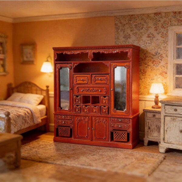 Miniatur-Kleiderschrank aus Holz für Puppenhaus 1:12 mit Türen und Schubladen