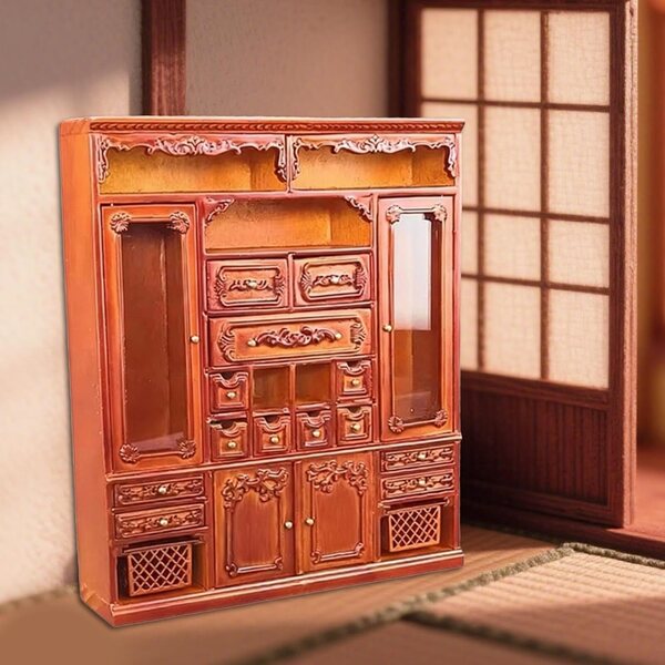 Miniatur-Kleiderschrank aus Holz für Puppenhaus 1:12 mit Türen und Schubladen