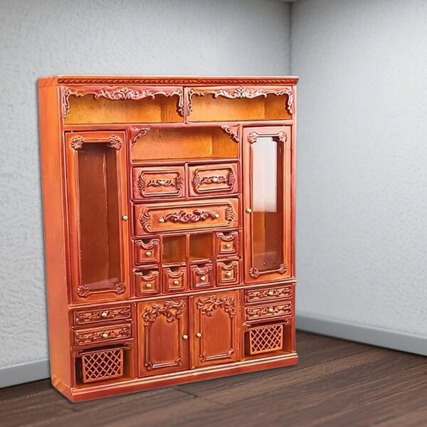 Miniatur-Kleiderschrank aus Holz für Puppenhaus 1:12 mit Türen und Schubladen