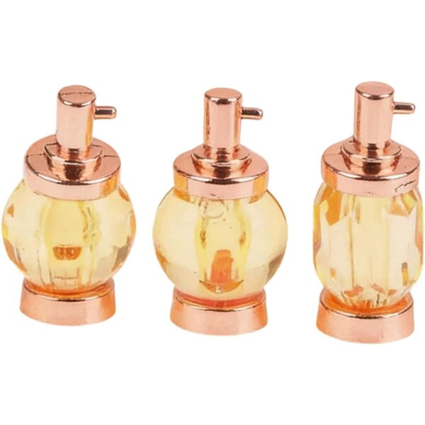 Set mit 3 Mini-Parfums für Puppenhäuser 1:12 aus Glas und Roségoldlegierung