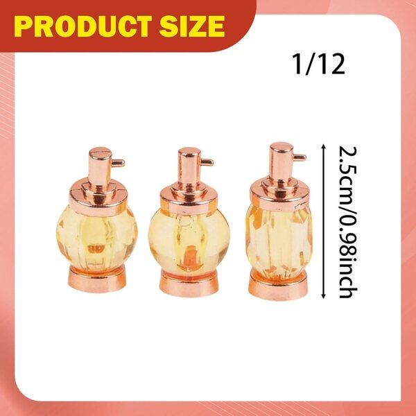 Set mit 3 Mini-Parfums für Puppenhäuser 1:12 aus Glas und Roségoldlegierung