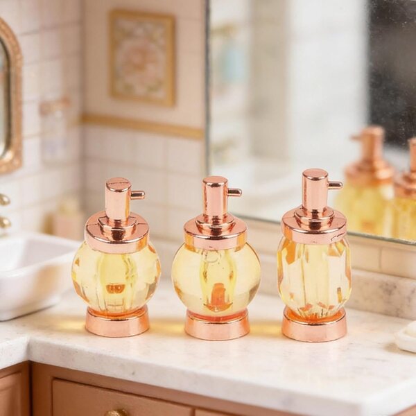 Set mit 3 Mini-Parfums für Puppenhäuser 1:12 aus Glas und Roségoldlegierung