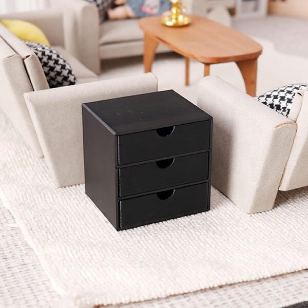 1:12 Miniatur-Aktenschrank mit funktionierenden Schubladen für Puppenhaus, Schwarz