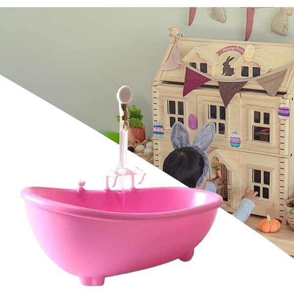 Mini-Holzbadewanne für Puppenhaus 12 Zoll Rosa SZLIFE