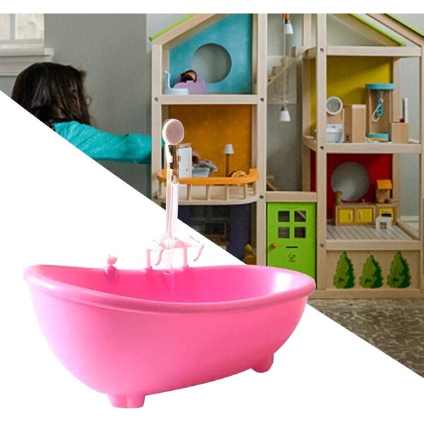 Mini-Holzbadewanne für Puppenhaus 12 Zoll Rosa SZLIFE