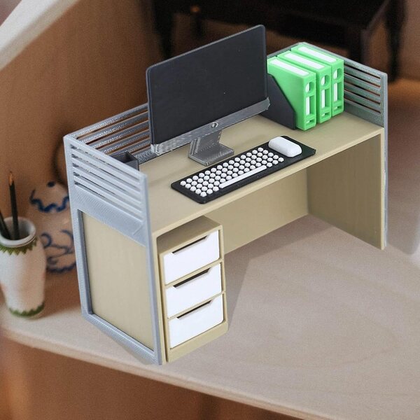 Set Miniatura Scrivania Ufficio 1:12 con Accessori per Casa delle Bambole
