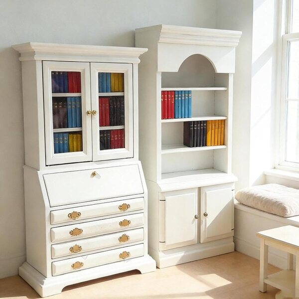 1:12 Miniatur-Bücherregal aus Holz für Puppenhaus mit Schubladen und festen Büchern