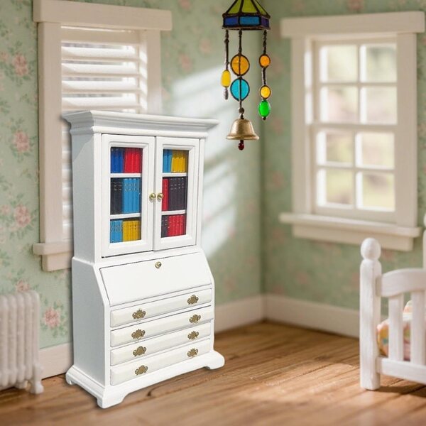 1:12 Miniatur-Bücherregal aus Holz für Puppenhaus mit Schubladen und festen Büchern
