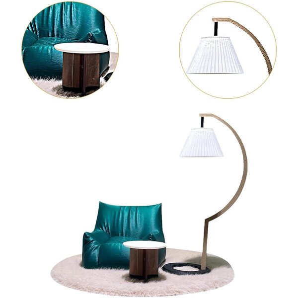 1/12 Miniatur-Möbelset für Puppenhaus mit Sofa, Lampe und Couchtisch
