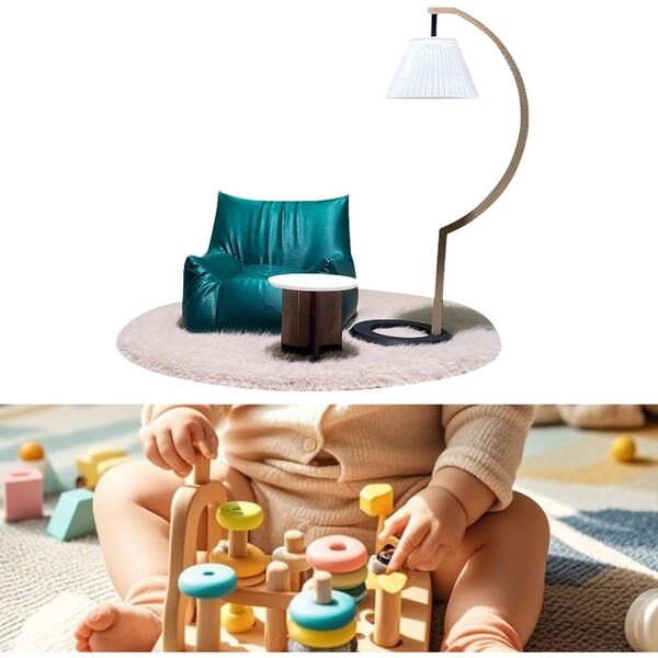 1/12 Miniatur-Möbelset für Puppenhaus mit Sofa, Lampe und Couchtisch