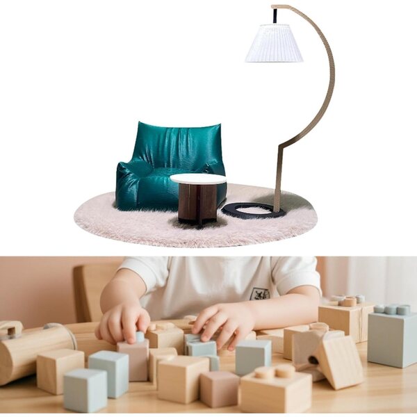 1/12 Miniatur-Möbelset für Puppenhaus mit Sofa, Lampe und Couchtisch