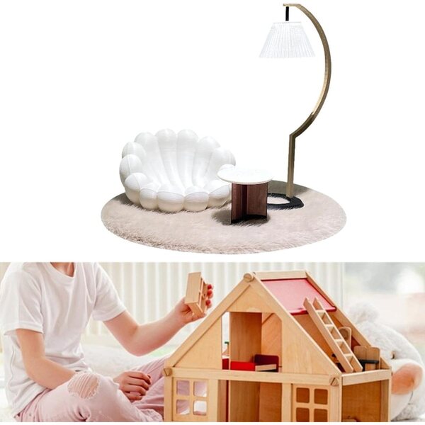 1/12 Puppenhaus-Möbelset mit Sofa, Lampe, Couchtisch und Teppich