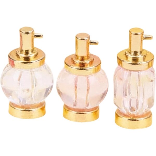 Set 3 Profumi Miniatura Casa delle Bambole Accessori 1:12 in Lega e Vetro Oro