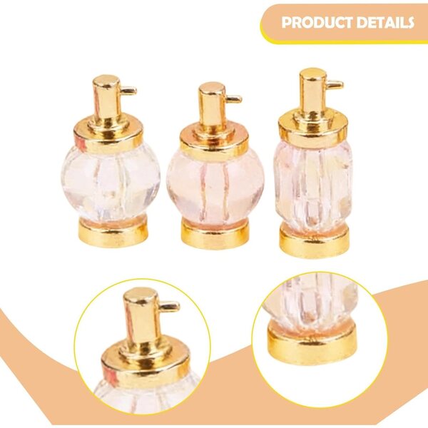 Set 3 Profumi Miniatura Casa delle Bambole Accessori 1:12 in Lega e Vetro Oro