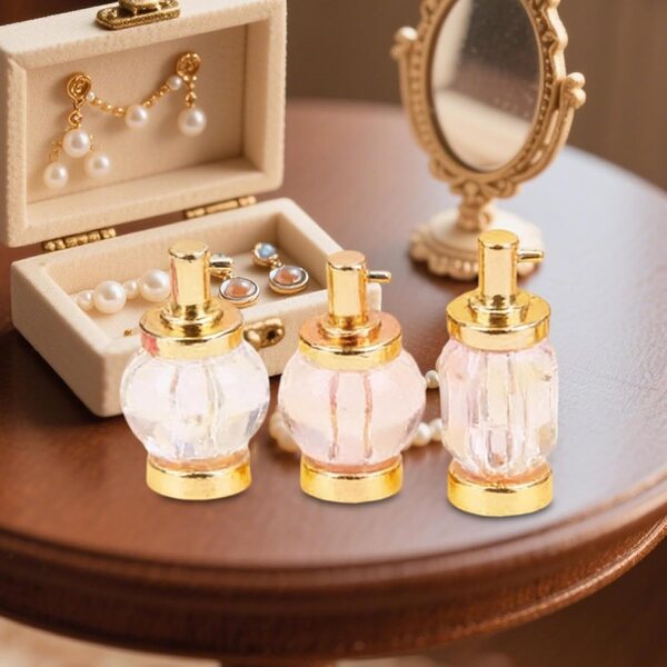 Set 3 Profumi Miniatura Casa delle Bambole Accessori 1:12 in Lega e Vetro Oro
