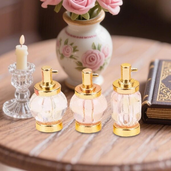 Set 3 Profumi Miniatura Casa delle Bambole Accessori 1:12 in Lega e Vetro Oro
