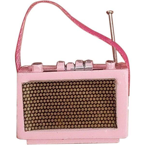 Miniaturradio aus PU-Harz und Leder für Puppenhaus 1:12, Pink