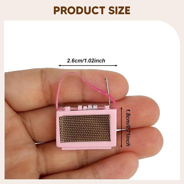 Miniaturradio aus PU-Harz und Leder für Puppenhaus 1:12, Pink