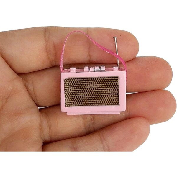 Miniaturradio aus PU-Harz und Leder für Puppenhaus 1:12, Pink