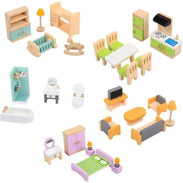 Set 27-teilige Miniatur-Holzmöbel für Puppenhäuser LeeQinersw