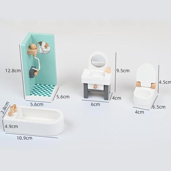 Set 27-teilige Miniatur-Holzmöbel für Puppenhäuser LeeQinersw