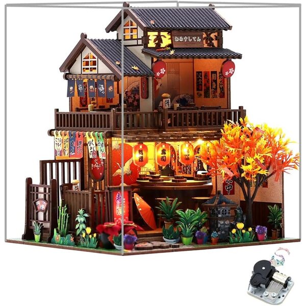 Japanese Miniature Dollhouse Kit with LED and Furniture for DIY Hobby
